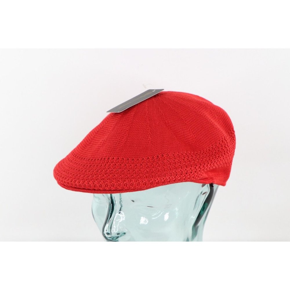 NOS Vintage 90s Streetwear Knit Vented Newsboy Cabbie Golf Hat Cap Red Small
